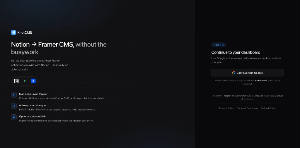 KnotCMS login page