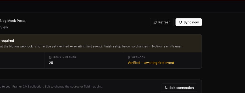 Project page with Sync now button