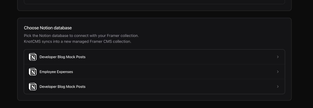 Choose Notion database for connect existing path