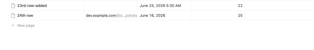 Notion database with a newly added row