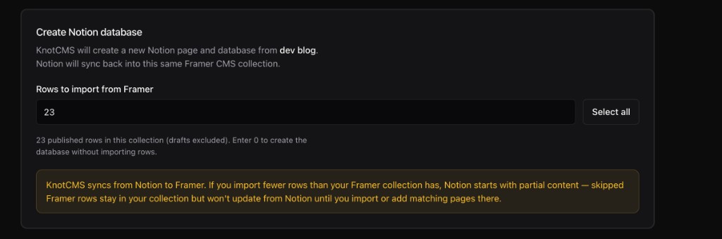 Import rows selected with partial import warning