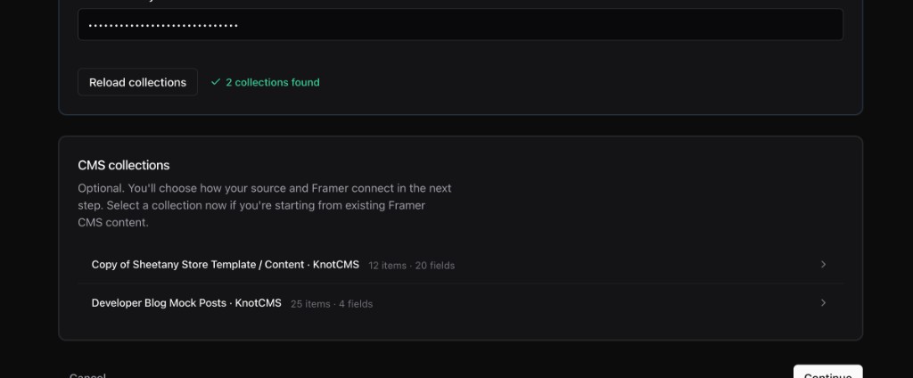 Framer step with a CMS collection selected