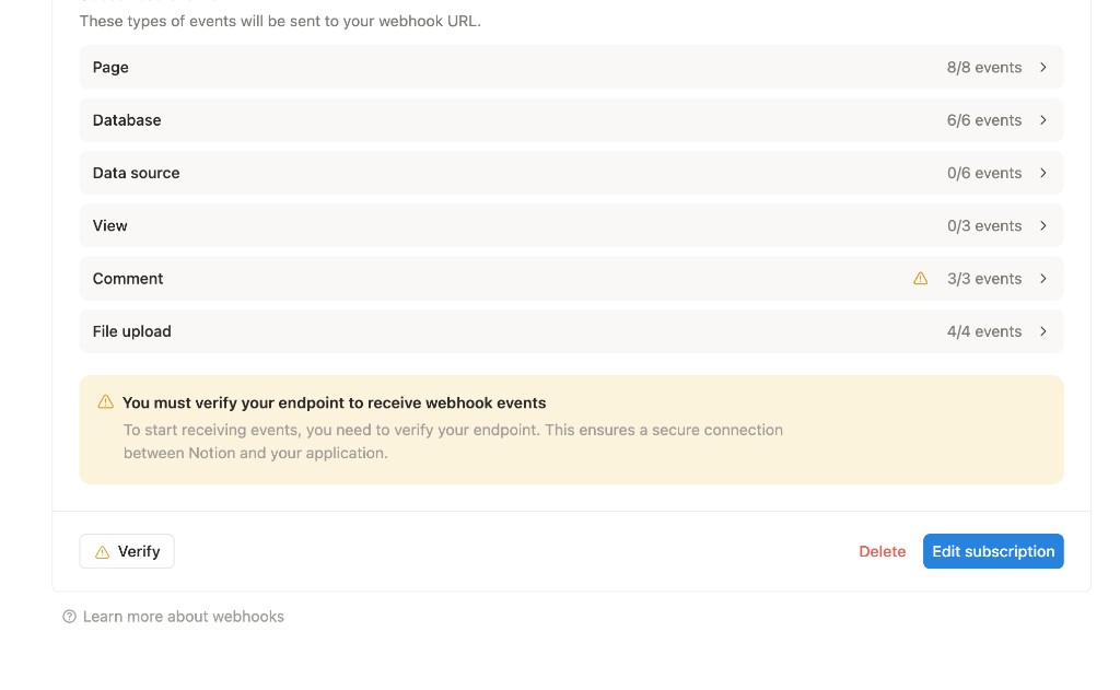 Notion subscription awaiting endpoint verification