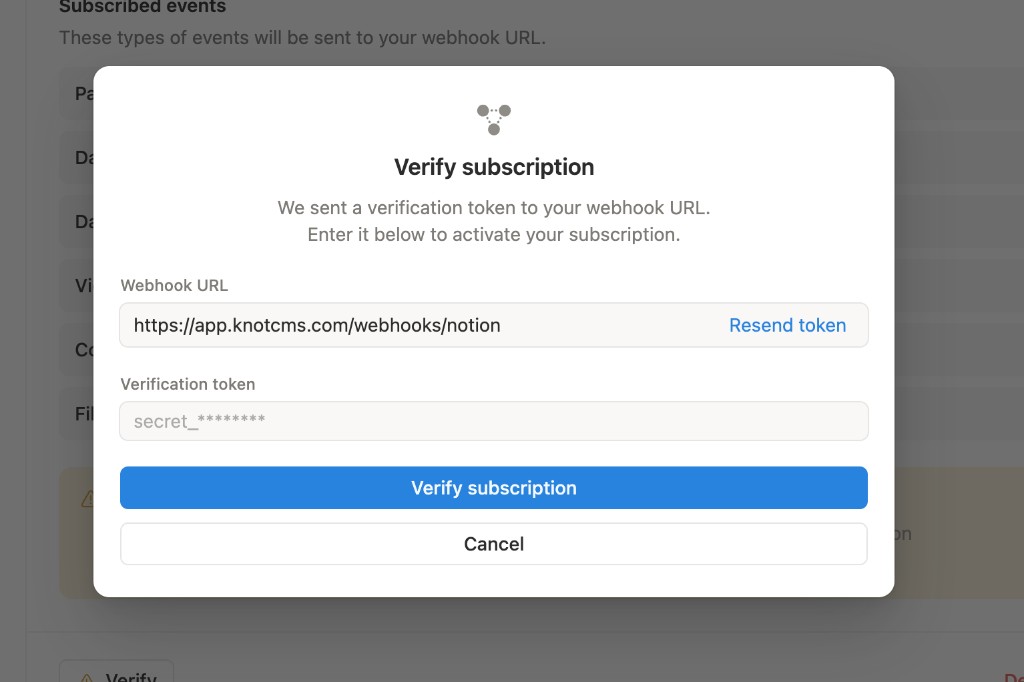 Paste verification token in Notion
